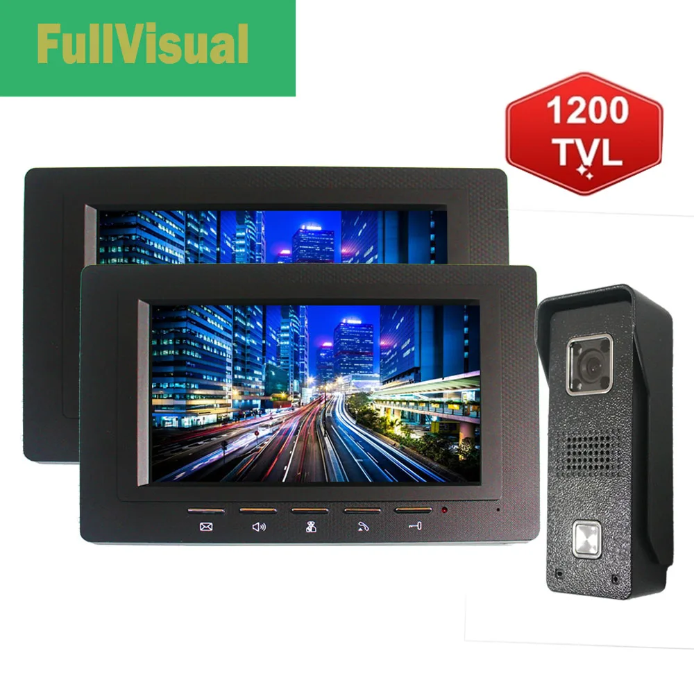 Fullvisual 7 Inch Wired Video Door Phone  Video Doorbell Intercom Waterproof 1V2 or 2V1 1200TVL Outdoor Camera Infrared Night