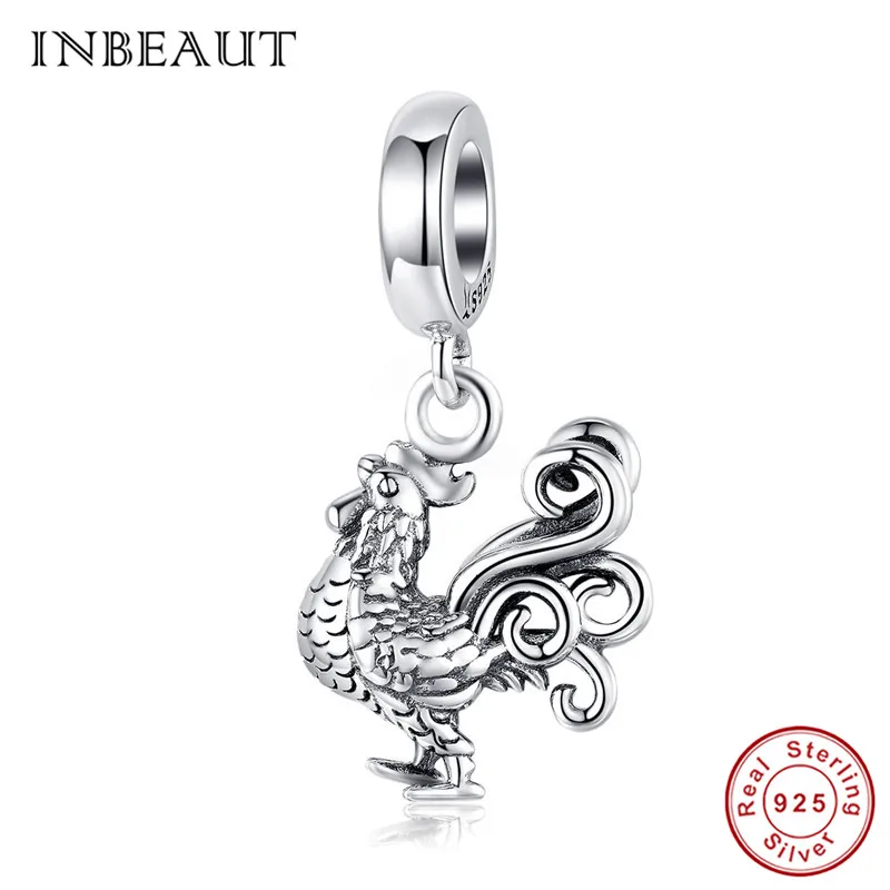 INBEAUT,, подлинный 925 пробы, серебряный, лебедь, дракон, кошка, лапа, собака, талисманы, Подходит для Пандора, браслет, животное, бусины, европейские ювелирные изделия - Окраска металла: sc1337-2