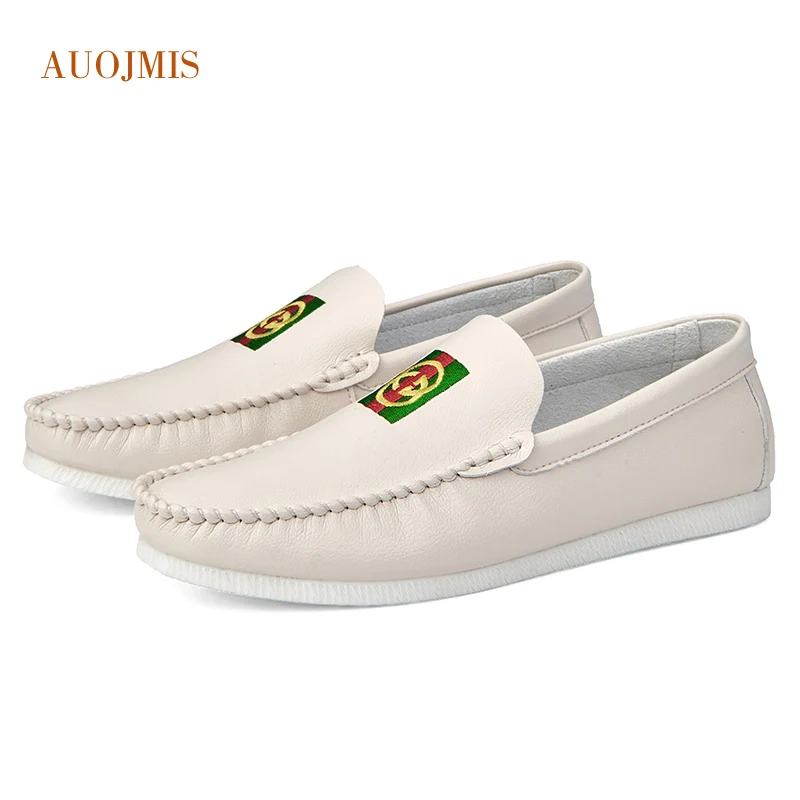 Мужская обувь в горошек для вождения на низком каблуке кожаная плоской подошве