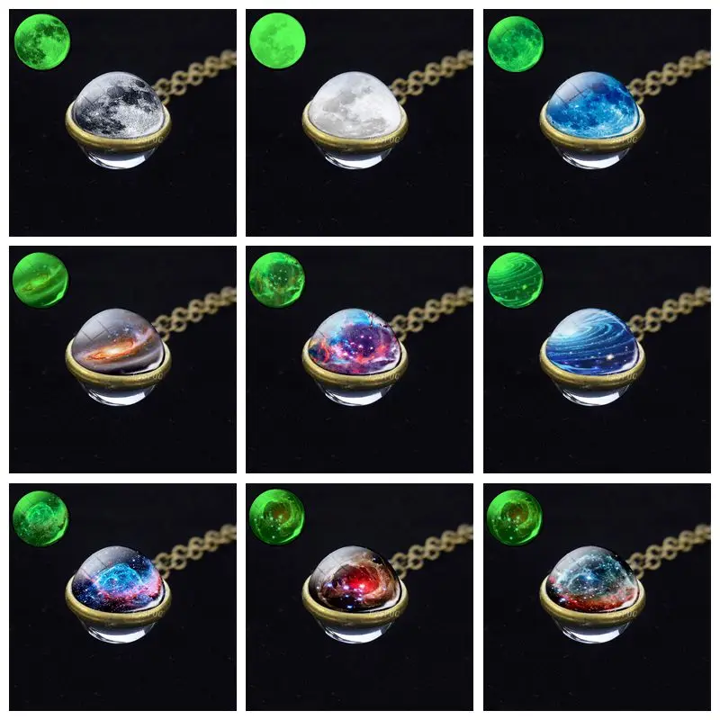 Светящееся в темноте ожерелье с полной луной и галактикой модное двухстороннее