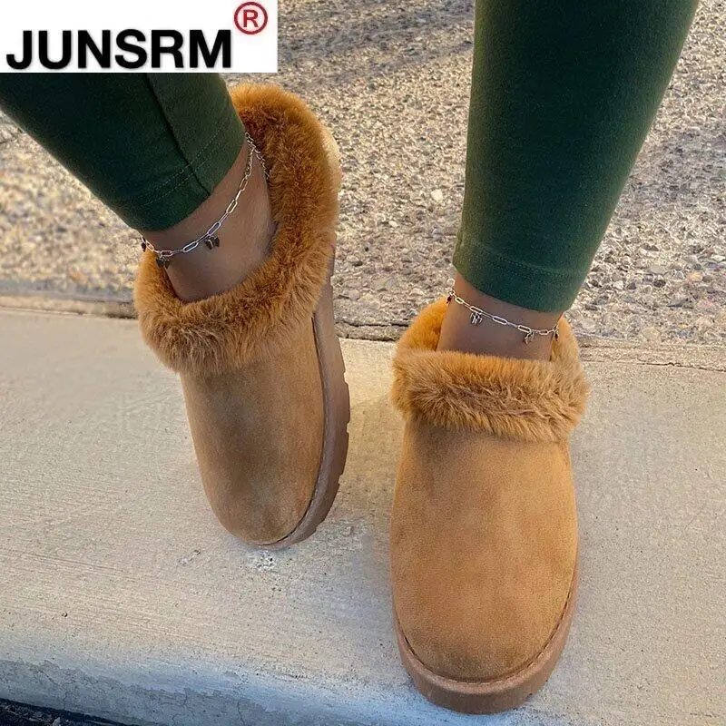 

New Fashion Women Winter Cotton Shoes Plush Warm Snow Boots Ladies Casual Flat Short Boots Solid Color Furry Females Feetwear