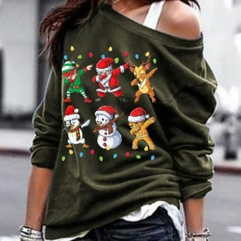 Рождественские свитшоты с заниженным плечом винтажные осенние принтом