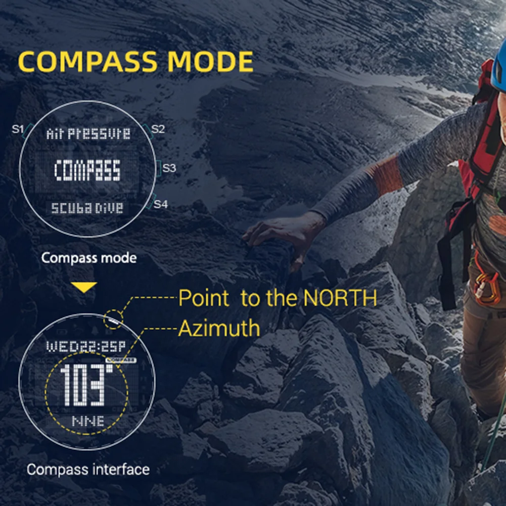 Мужские спортивные водонепроницаемые часы для дайвинга с компасом секундомером