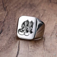 2021 fashion a z initials mens silver stainless steel signet ring thick punk finger jewelry custom party wedding gift