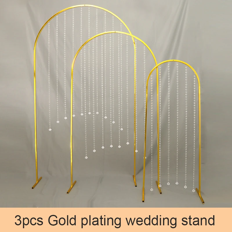 

Gold Plating N-shaped Wedding Props Wrought Iron Mountain Waterway Leading Wedding T Station Round Bead Curtain Arch Decoration