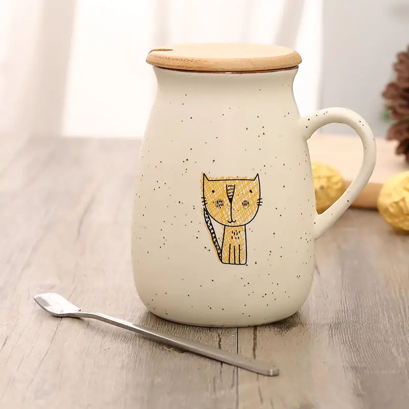 Термостойкая фарфоровая кружка с мультяшным рисунком 380 мл милая кошка