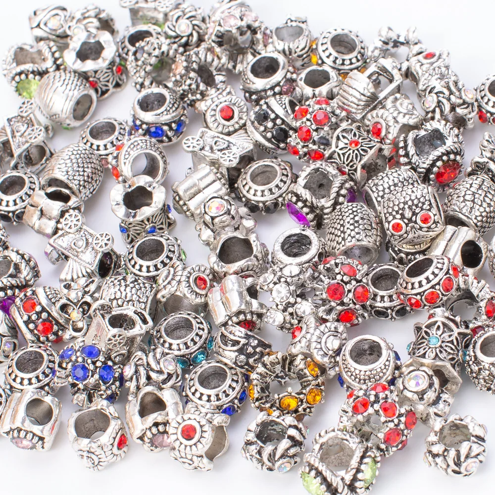

50 PCS/Lot Silver Color Mixed Random Alloy Big Bead Charm Pendants For DIY Bracelet Necklace Jewelry Making