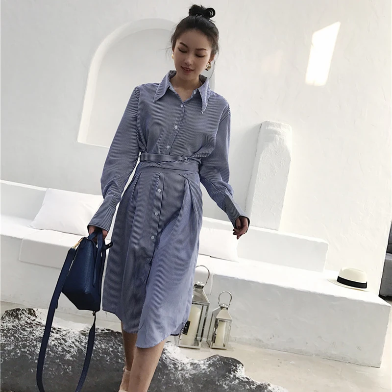 Новое поступление Осеннее женское белое платье рубашка с длинным рукавом и