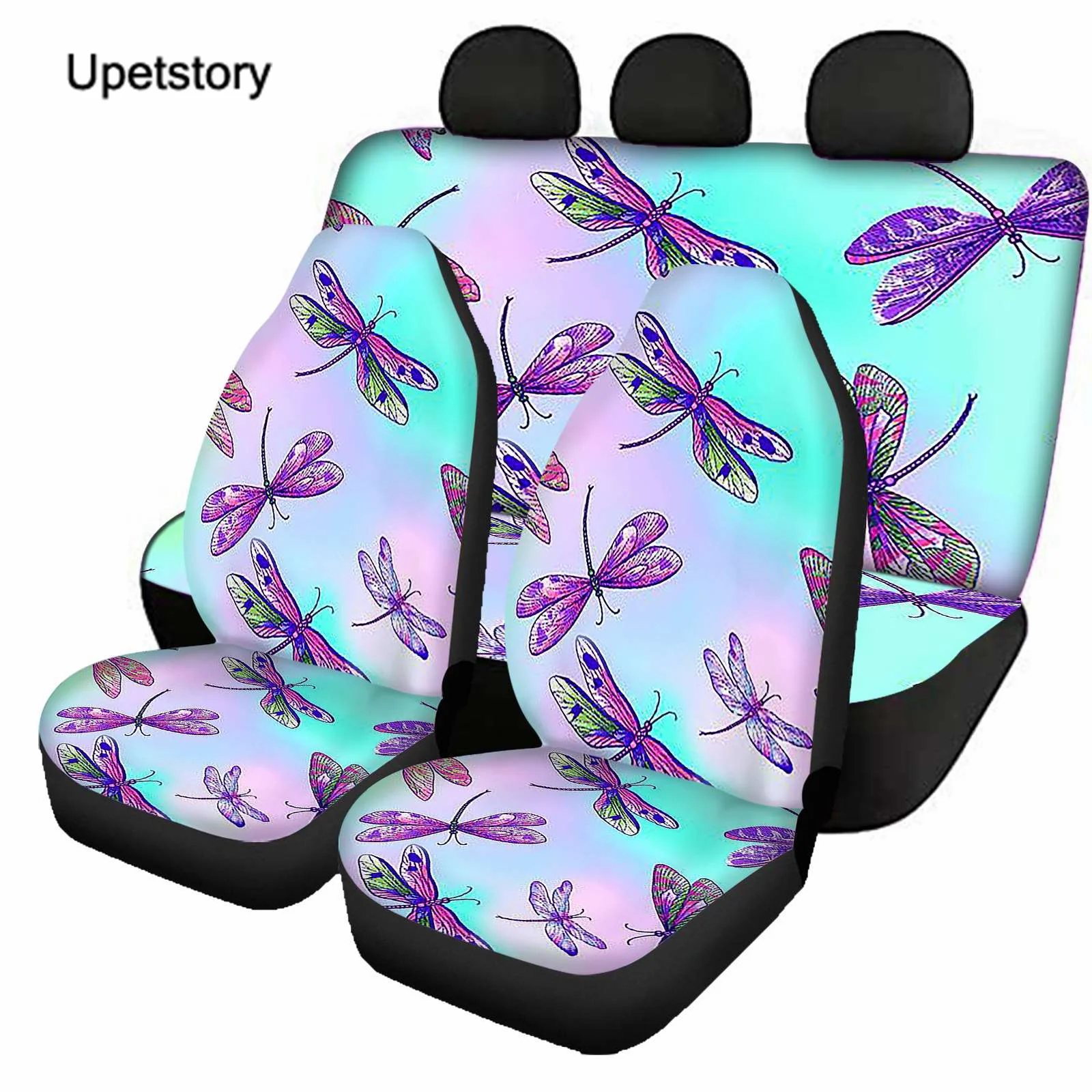 

Полный комплект черных чехлов Upetstory для автомобильных сидений с фотографией, универсальные чехлы для передних и задних сидений автомобиля, ...
