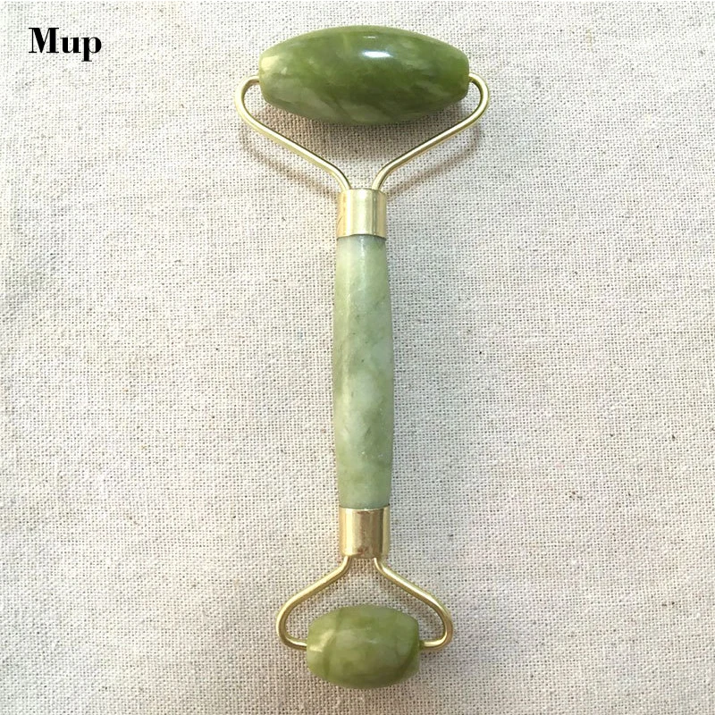 Роликовый массажер для лица с двойными головками Нефритовый камень подтяжка