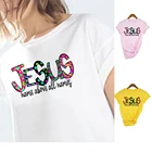 Футболка женская летняя белая с принтом и изображением имени Иисуса и названий