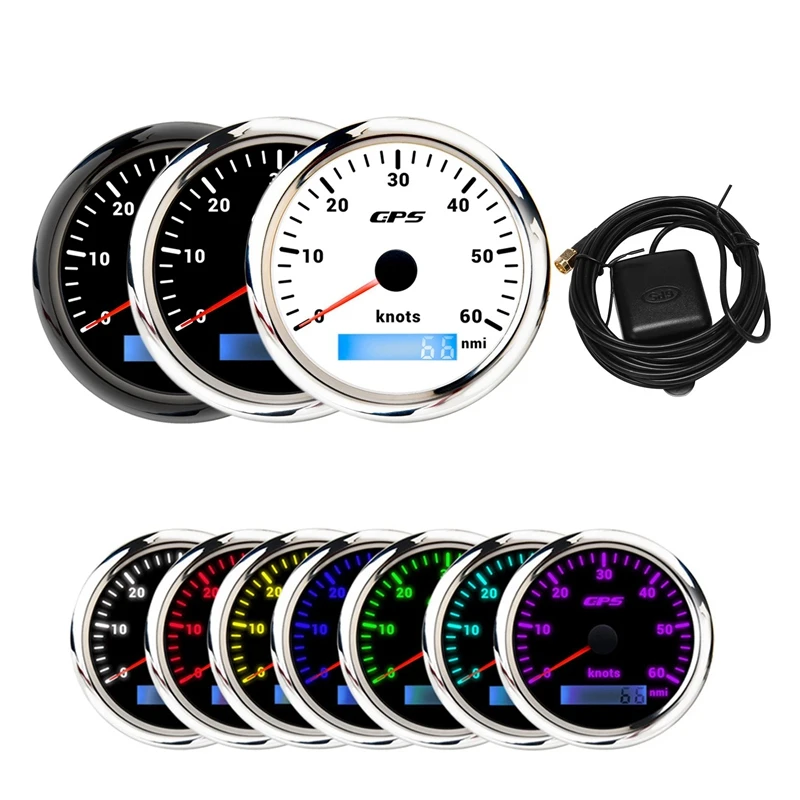

85Mm GPS Marine Speedometer Nautical Miles with 7-Color Backlight GPS Odometer for Marine Yacht Car Boats