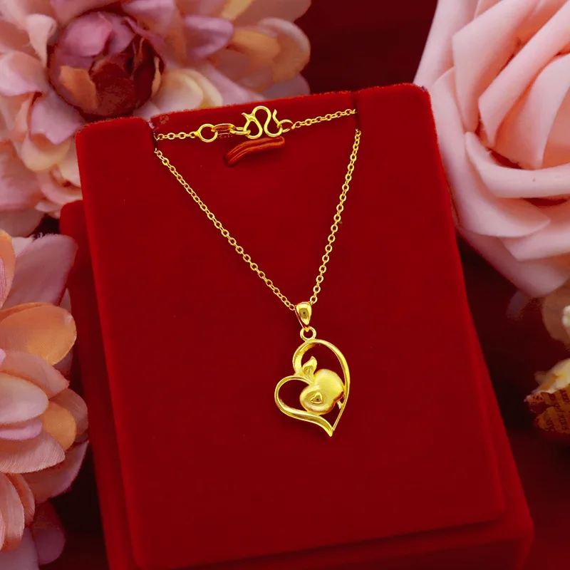 

Korean Elegant Necklace for Women Wedding Engagement Jewelry Yellow Gold Color Fashion Pendant Chain Choker Girl Birthday Gifts