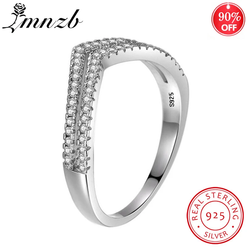 

LMNZB New Fashion Ring Original 925 Sterling Silver Cubic Zirconia Ring Trendy Double V Shape for Women Fine Jewelry LR228