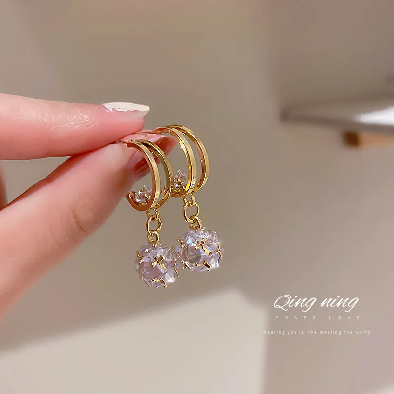 

New Fashion Opal Earrings for Women Spherical Zircon Dangle Earrings Female Delicate Drop Earrings Rhinestone Crystal Jewelry