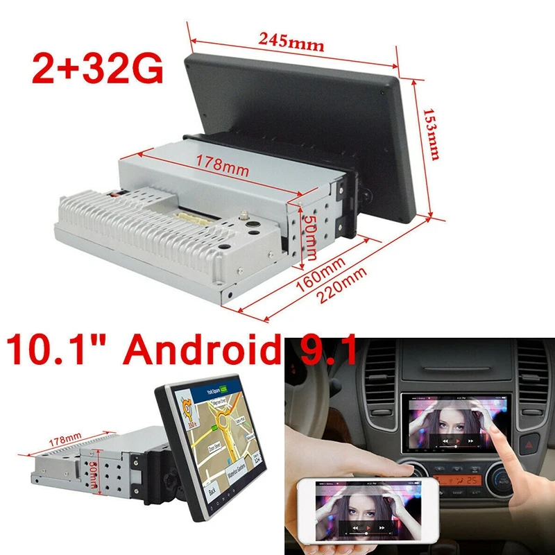 HFES 10 1 дюймов Din Android 9 четырехъядерный 2 + 32G автомобильный стерео GPS WIFI DAB Mirror
