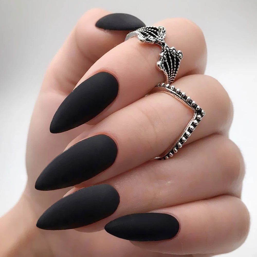 

24Pcs Matte Black Long Stiletto False Nails For Design Artificial Fake Nails Full Cover Fingernails Tip Manicure Tools