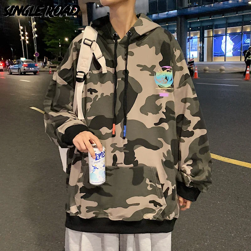 

Single Road Mens Hoodies Men 2022 Spring Camouflage Reflective Sweatshirt Oversized Japanese Streetwear Male Hip Hop Hoodie Men