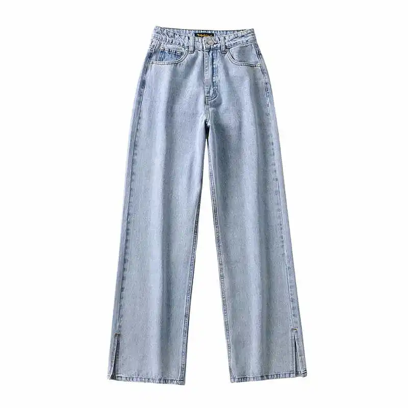 

TVVOVVIN High Street Do Old Straight Denim Pants Women Korean Loose Washed Split Jeans Woman Dl6w