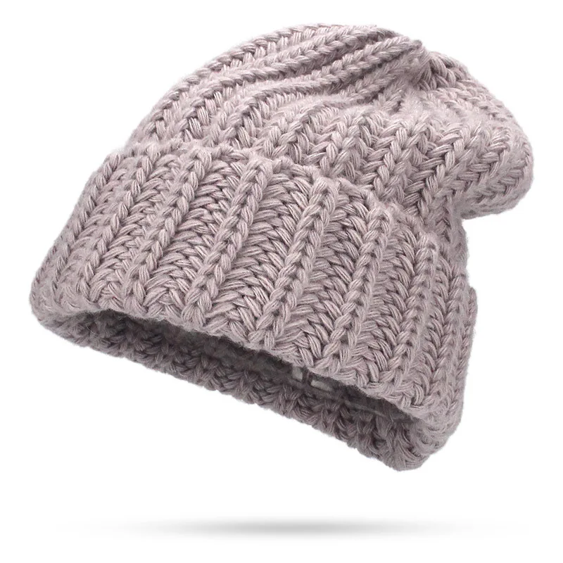 Leisure Fashion The New Hat For Women's Autumn Winter Hats Increase Big Beanie Knit Wool Set Head Hat Acrylic Thick Line Caps