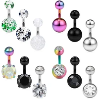 316l surgical steel double crystal 14g 6mm 14 inches short belly earring navel button ring