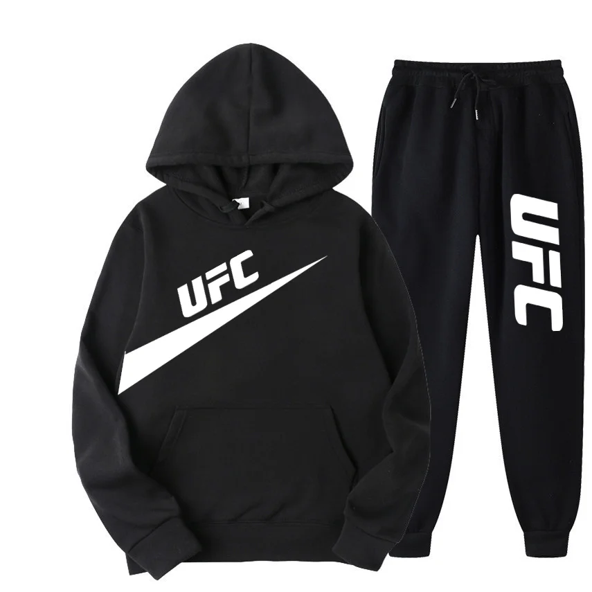 

UFC2021 New High Quality Spring Casual Hooded Sweater Hoodie 2 Pieces + Printed Jogging Pants Men's Suit