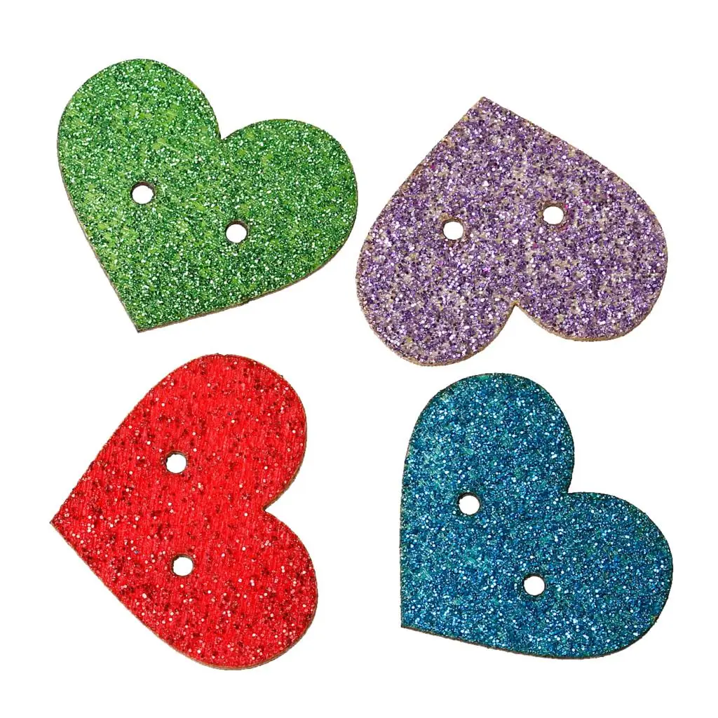

20PCs Wood Sewing Button Scrapbooking Heart At Random Glitter 2 Holes DIY Handmade Garment Sewing Clothing Accessories 30mmx25mm