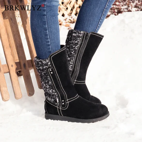 

Новые модные женские зимние ботинки на плоской подошве, плюшевые теплые ботинки средней длины, шерстяные зимние ботинки, женские зимние бот...