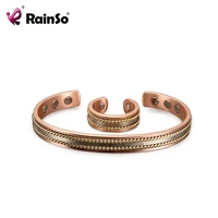 rainso copper bracele health energy magnetic adjustable cuff bracelet bangle femme vintage wide jewelry sets for women