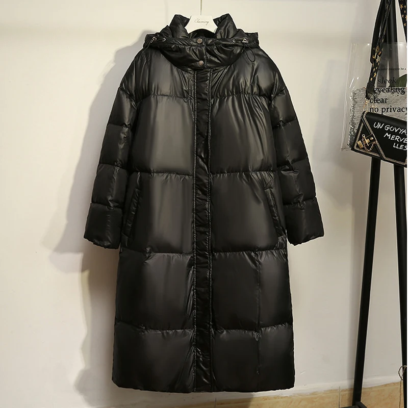 

Большая зимняя одежда, Модный яркий пуховик, свободное черное пальто на белом утином пуху, женская верхняя одежда для офиса