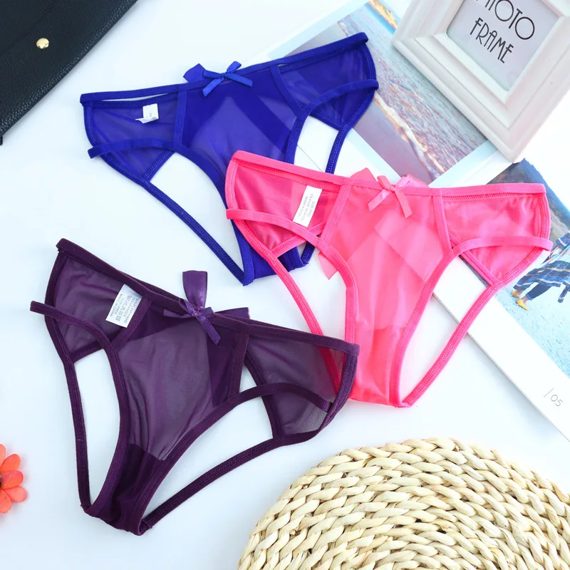 3 шт. открытые сексуальные трусики стринги женское нижнее белье с бантом