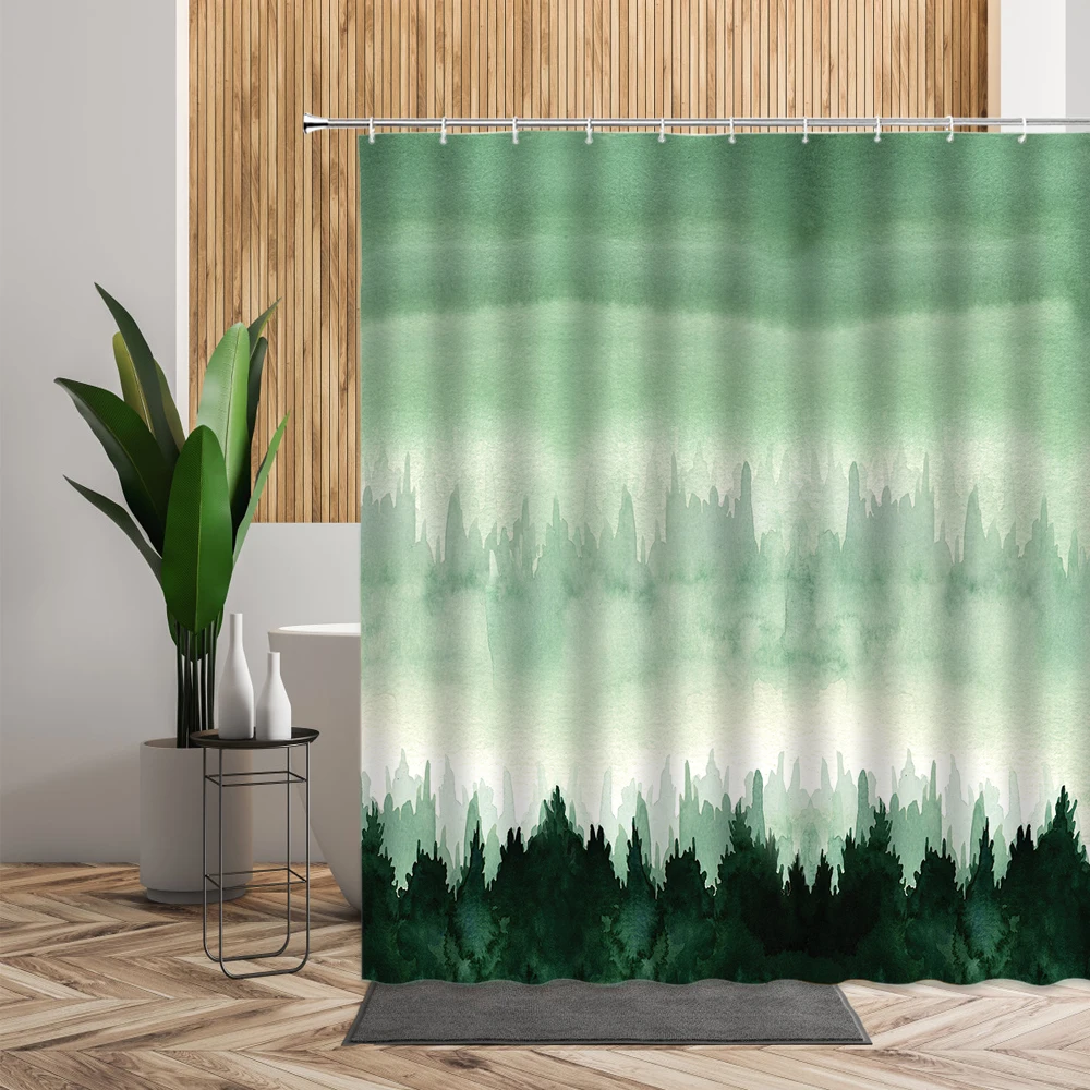 chinese ink landscape shower curtain set forest mountain 3d abstract bathroom decor polyester fabric bathtub curtains with hooks free global shipping