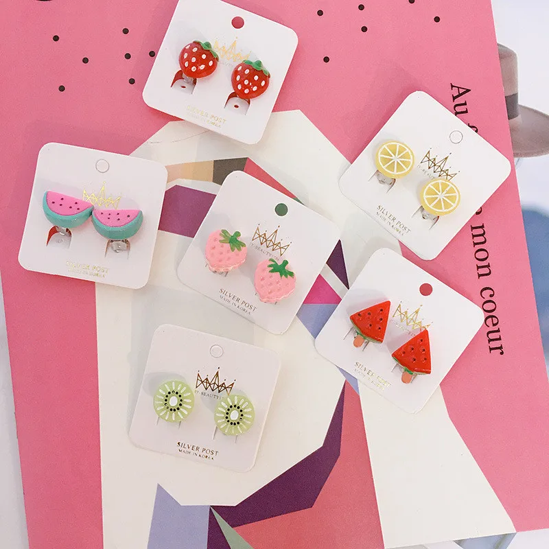 Новинка 2020 зажим для ушей в виде свежих фруктов клубники арбуза лимона детский