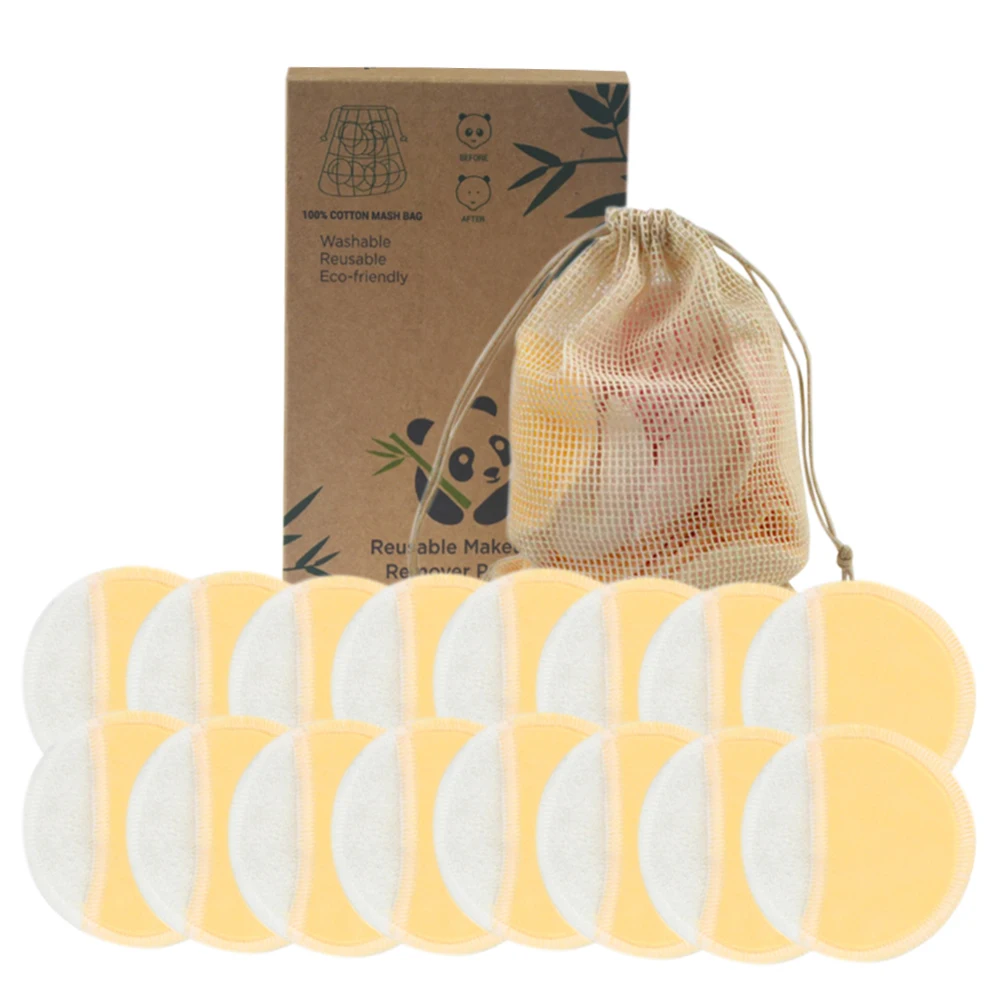 

16PCS Organic Bamboo Makeup Remover Pads with Pocket Washable and Reusable Face Pads Cleaning Exfoliating Rounds for All Skins