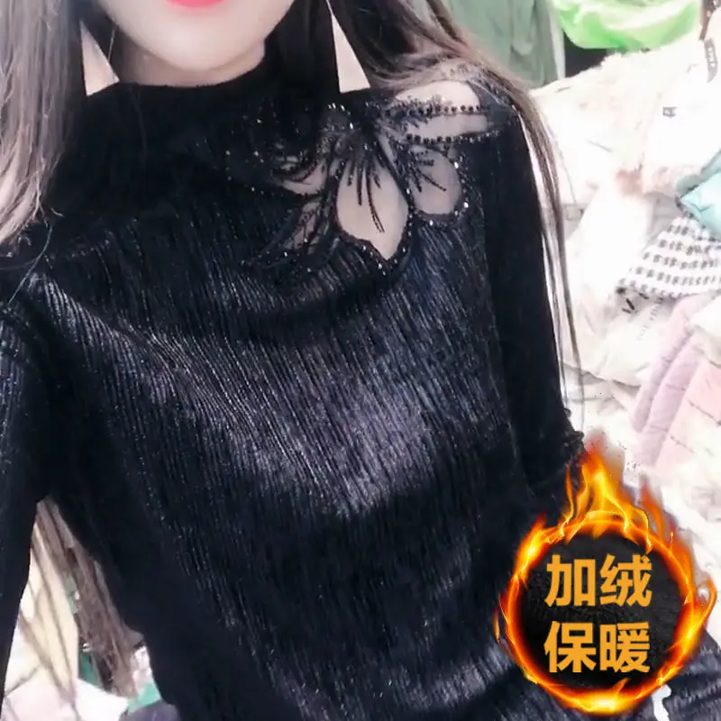 Женская блузка с длинным рукавом женский топ кружевные черные короткие рубашки