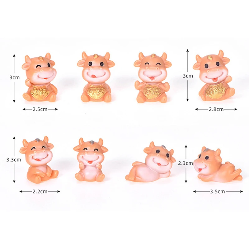 

8Pcs/Set Chinese Mascot Lucky Ox DIY Micro Landscape Bonsai Meat Decoration Resin Crafts 2021 New Year Gifts