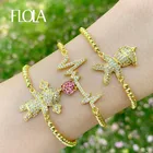 Женские и мужские браслеты-сердечки FLOLA, золотистые браслеты с цирконием и радужными бусинами, ювелирные изделия в подарок brtc12
