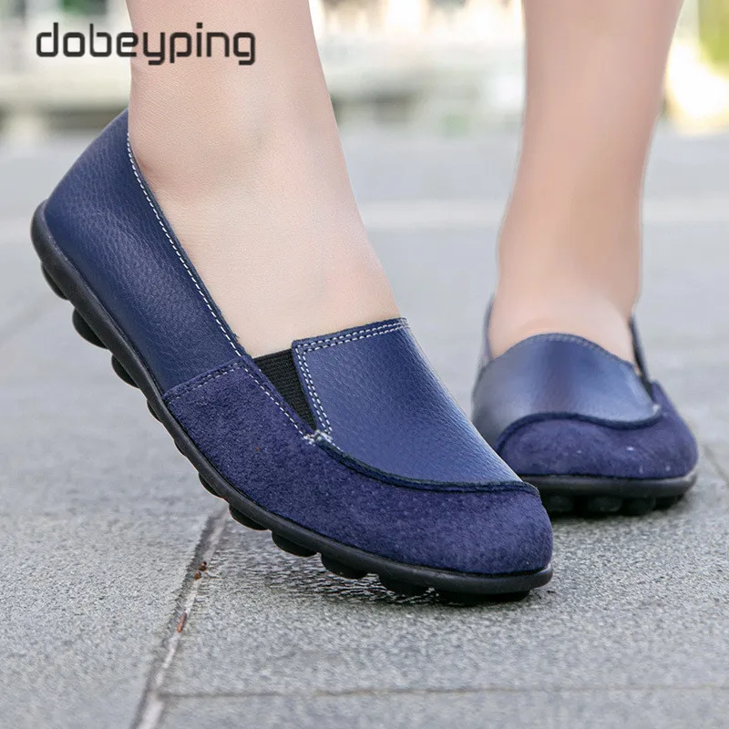 New  Spring Autumn Woman Loafers Casual Moccasin Women Flats Genuine Leather Female Shoes Slip On Women's Shoe Plush Size 35-44