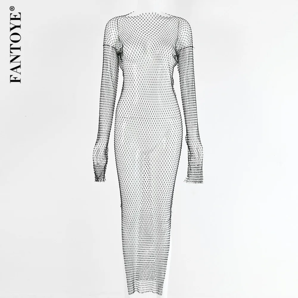 Женское блестящее вечернее платье FANTOYE облегающее Прозрачное Платье макси с