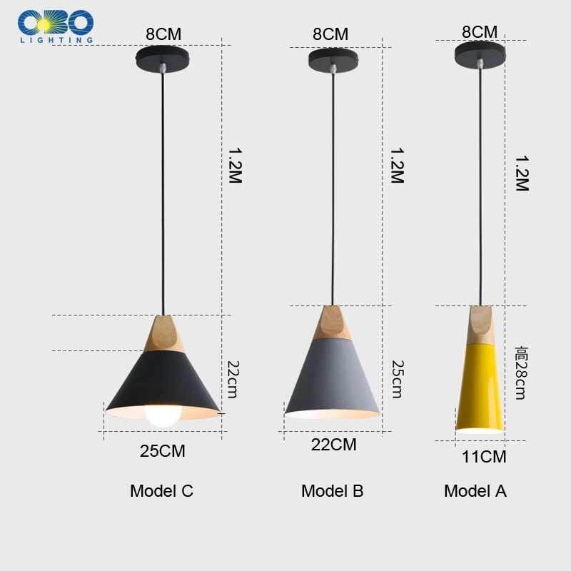 Luces colgantes nórdicas pantalla de aluminio colorido café dormitorio Loft 1,2 m Cable iluminación interior LED madera E27 lámpara colgante