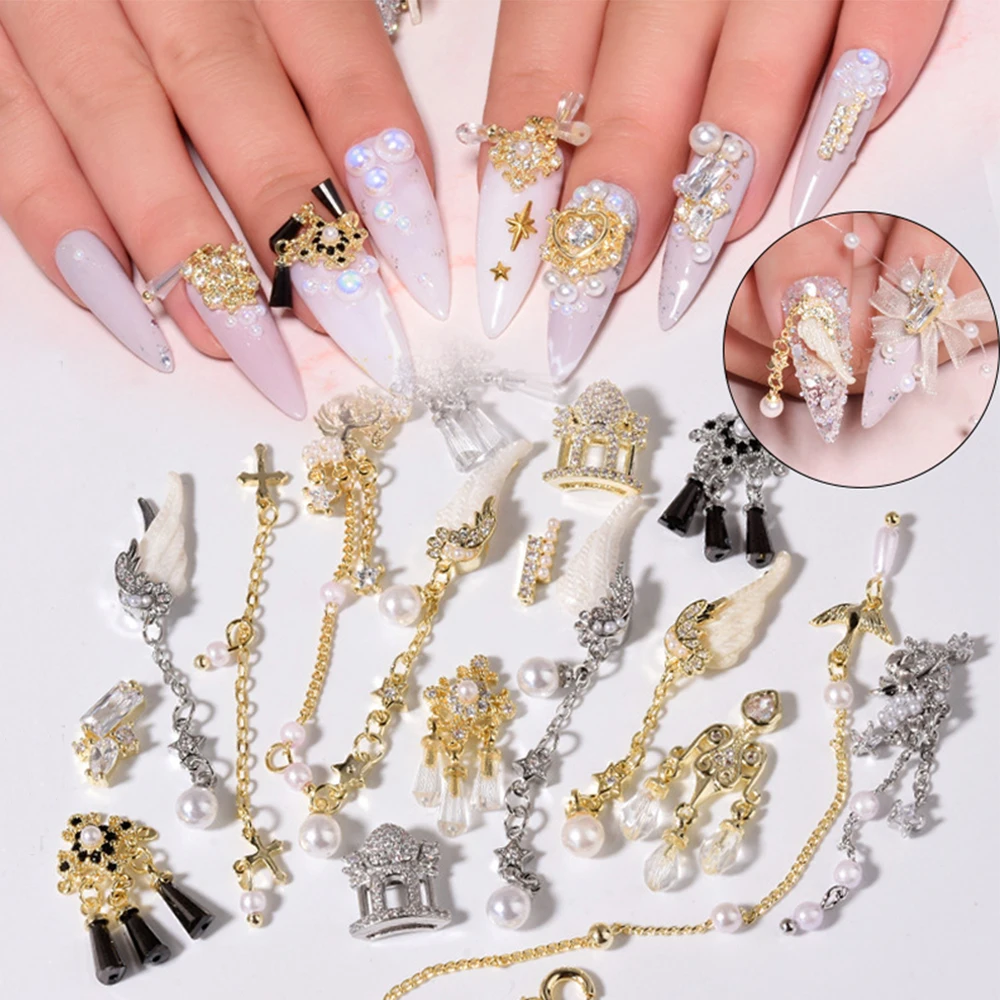 

Lace Pearl Diamond Manicure Tools 3D Nail Rhinestones Nail Art Decorations Pendant Chain Tassel Nail Zircon Jewelry