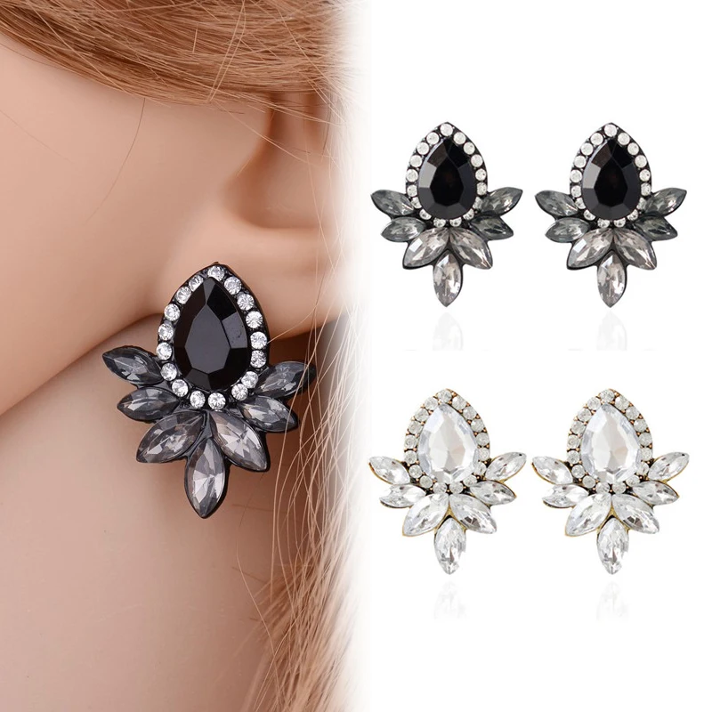 Женские серьги в Корейском стиле черно-белые серьги-стразы с многогранным