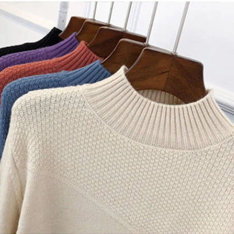

Women pullovers sweater 2020 New half turtleneck sleeve knitted multiple colors sweater for winter elegant loose female coat