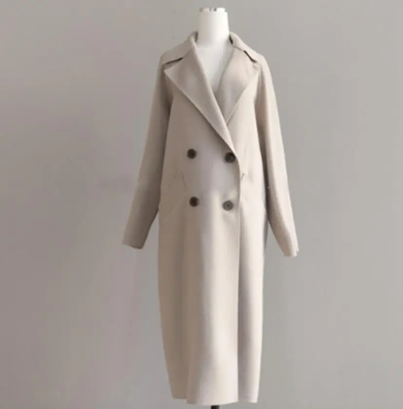 

2020 Autumn Winter Elegant Wool Coat Women Korean Fashion Long Coats Basic Minimalist Overcoat Loose Oversize Outwear r1425