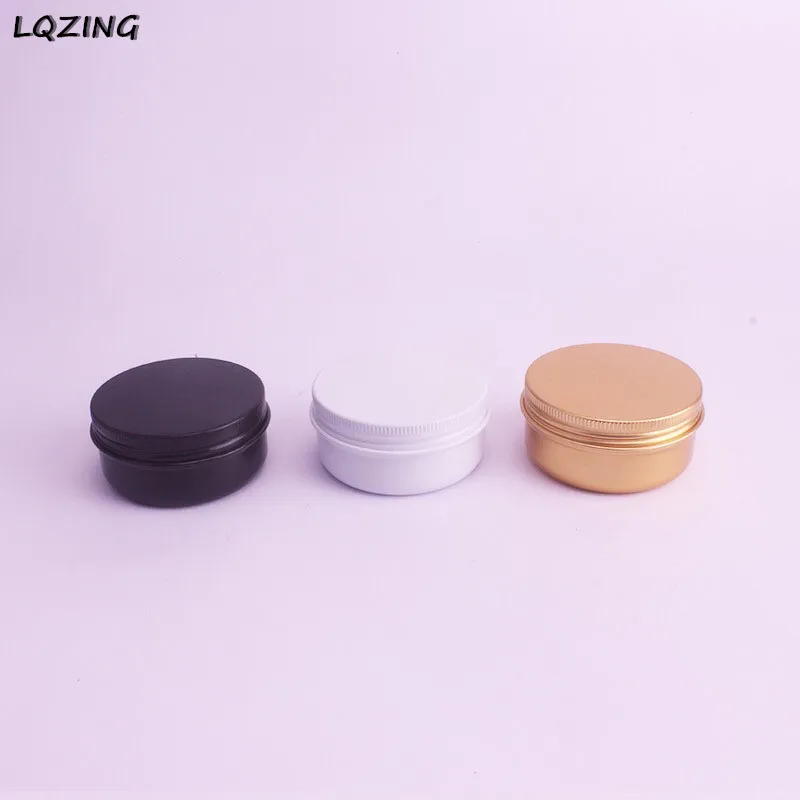 

20pcs/lot 50ML Aluminum Cream Jar Pot Nail Art Makeup Lip Gloss Empty Cosmetic Metal Tin Containers Black/Gold/White