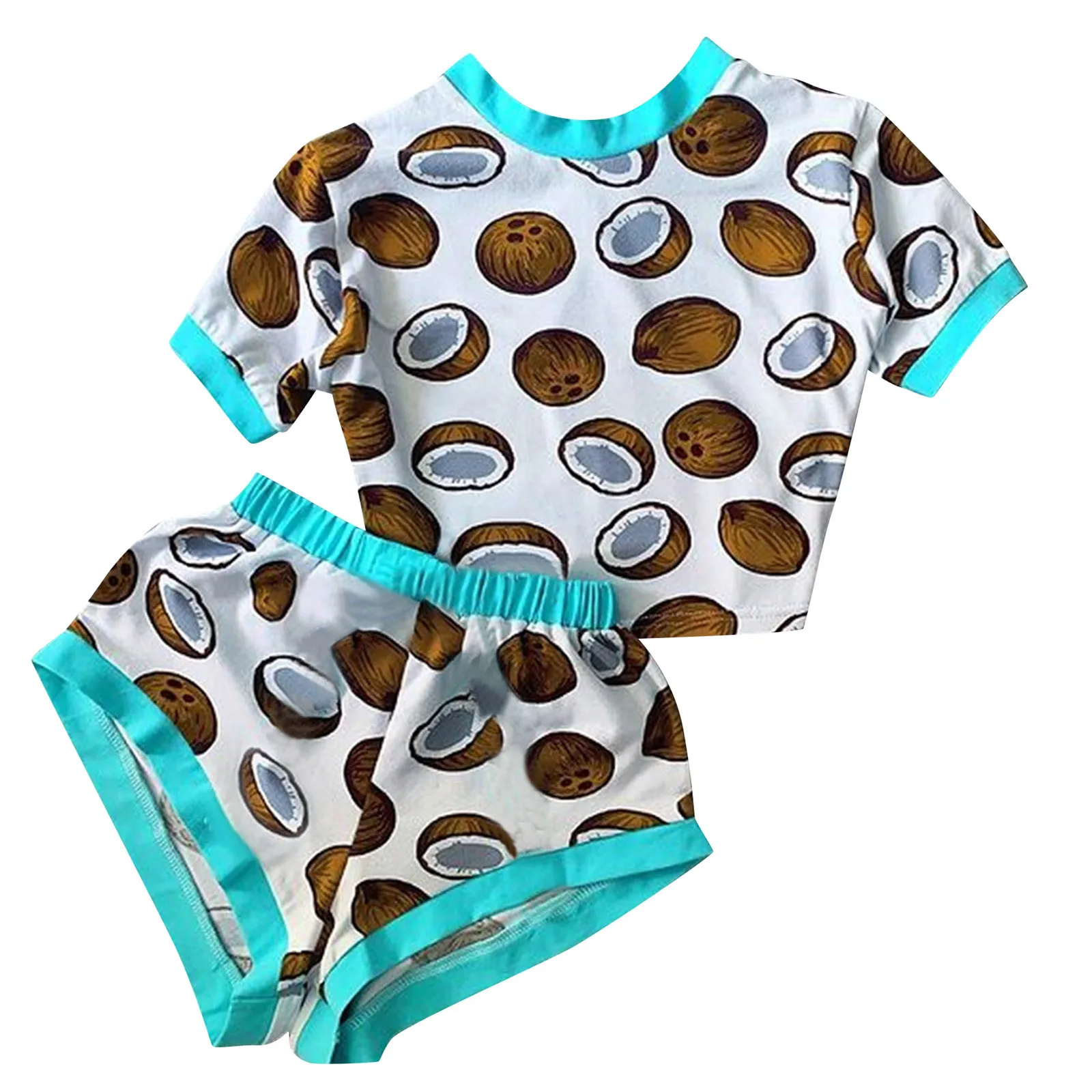 

S-XXL New Women Coconut-Print Casual Sleepwear Crew-Neck Cotton Nightwear Pajamas Set pantalon pyjama femme Cute home service T5