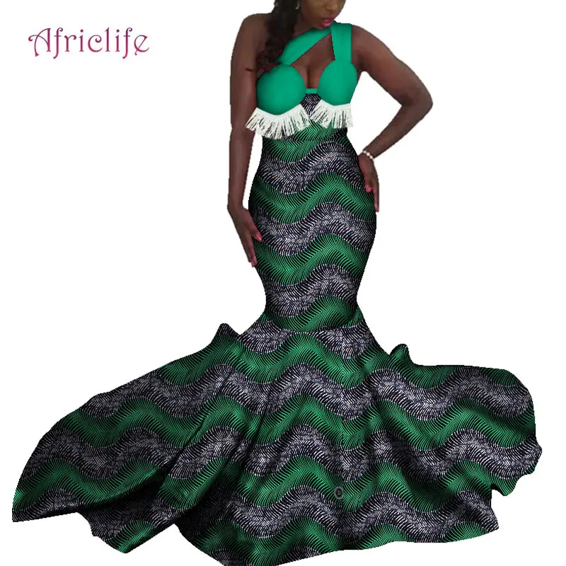 Super Sexy Wedding Party Skirt Sexy Lady One Piece Floor Length Dresses Dashiki African Print Private Custom Clothing WY4639