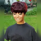 Короткий бордовый парик с вырезами фея, парик из прямых волос, перуанские парики из человеческих волос Remy для черных женщин, 150% безклеевой парик машинной работы