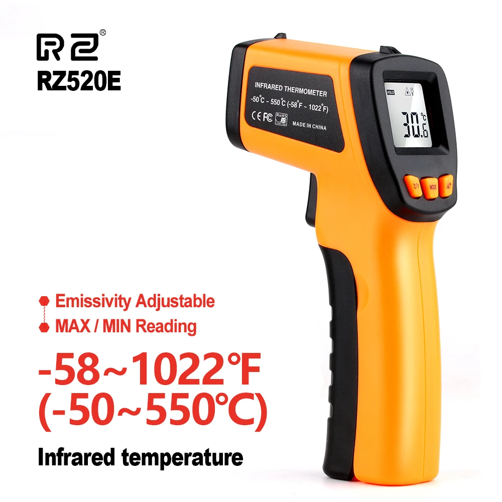 

RZ Digital Non-Contact Infrared Thermometer Mini Laser IR Thermometer Temperaure -50~550C Sensor Controller Handheld Pyrometer
