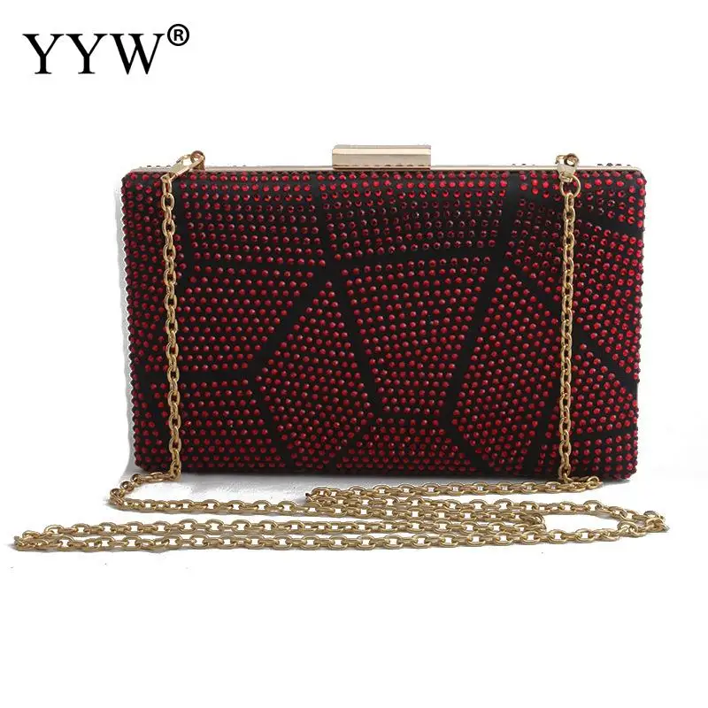 

2020 New Fashion Evening Bags Hard-Surface Crossbody Bags Women Rhinestone Clutch With Wedding Party Purse Red Shoulder Bags